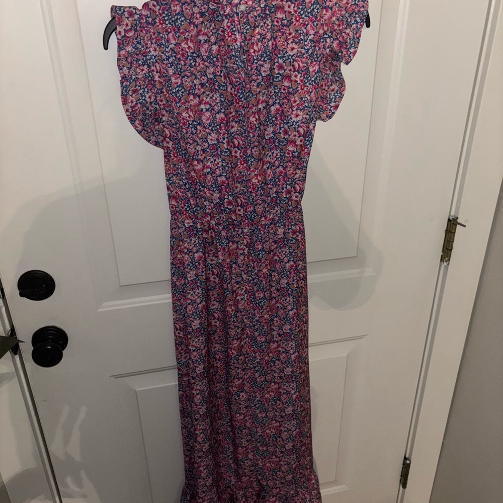 Floral Pink and Blue Maxi Dress